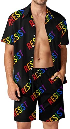 Weedkeycat се спротивставува на ЛГБТ гордоста машка облека за плажа 2 парчиња Хавајско копче надолу со кошула Краток ракав и шорцеви