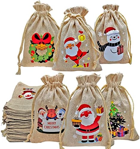 Мали Божиќни Торби За Подароци Со Врвки За Влечење - 24 Парчиња Торби За Бонбони За Божиќни Постелнини, 3,7х5, 5 Торби За Подароци