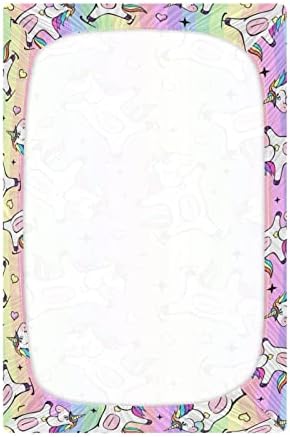Umiriko Unicorn Rainbow Pack n Play Baby Play Playard Sheets, Mini Crib Sheet за момчиња девојчиња играч на играчи на материјали 20201598
