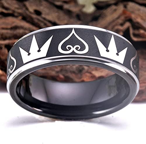 Косплеј накит Кралство Кралство срца и круни Дизајн прстен - Волфрам прстен за венчавки за машка прстен - бесплатно прилагодено гравура