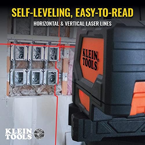 Klein Tools 93LCLS Laser Level, само -израмнување, ниво на вкрстена линија со место за водовод и стегач за магнетна монтажа