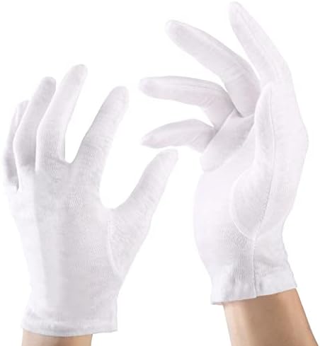 12 пара бели памучни нараквици за суви раце, инспекциски ракавици меки накит сребро затегнување нараквици