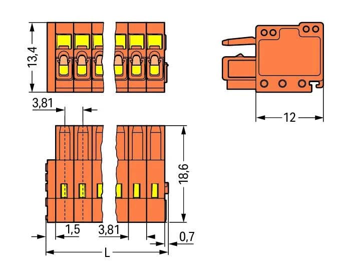 Wago 734-209 1-спроведен женски конектор; 1,5 mm²; ПИНСКИ ПРОСТАНГ 3,81 мм; 9-пол; заштитени од лошо работење; 1,50 мм²; Портокал