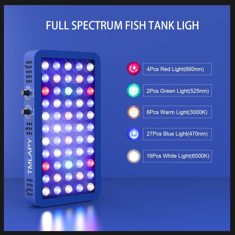 Tmlapy 165W LED Солена Вода Аквариум Светлина Полн Спектар, LED Риба Резервоарот Светла, Двојно Осветлување Режими За Слатководни И