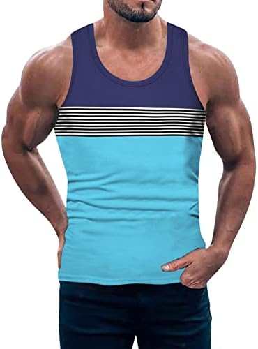 HDDK MENS летен резервоар врвови во боја блок крпеница спортска кошула без ракави плажа врвен атлетски тренинг за теретани резервоари за