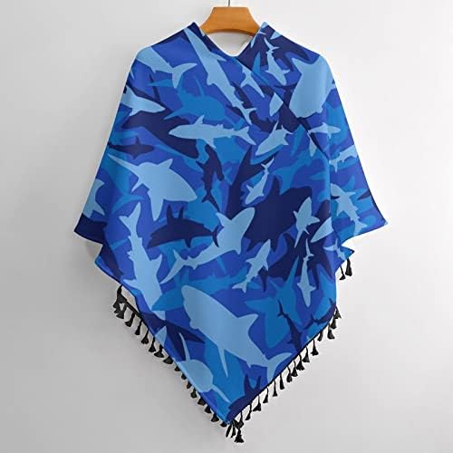 Ајкула Камо, женски моден шал шал, печатено топло тосено шал шах, шал пончо пончо со една големина