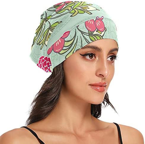 Семено работно капаче за спиење капа за капаци на рака, нацртани цветни цвеќиња розова зелена боја за жени коса глава за глава ноќно обвивка