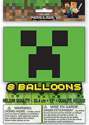 Единствена Minecraft Партија Латекс Балони - 12 | Зелена | 8 Парчиња, 12, Разнобојни