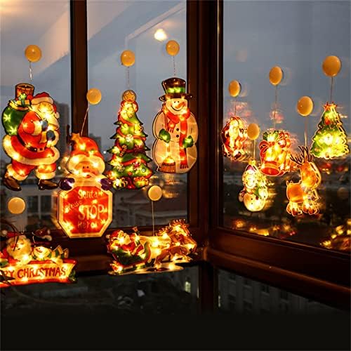 Декорации за Божиќни светла, големи LED светла за батерија со батерија со батерија со низа светло со вшмукување чаша, декор за прозорецот за
