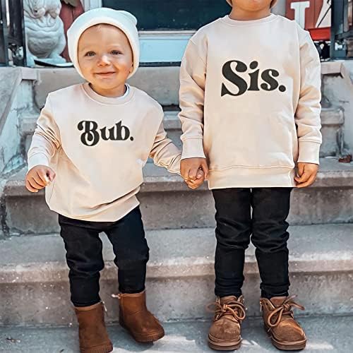 SIS Bub Sweatshirts Pullovers Tops што одговара на облеката за дете мало дете бебе девојчиња, момчиња, писмо печати зимски облеки