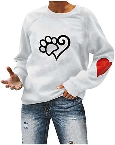 Валентин кошули за жени, врвови со врвови на вратот со долги ракави сакаат срцеви графички џемпери за двојки кошули врвови