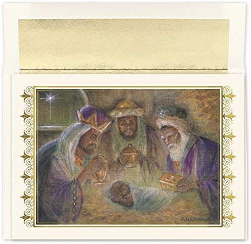 Колекција за празници за празници со ремек-дело 18-броеви Божиќни картички со коверти со фолија, 7,8 x 5,6, врежана верува