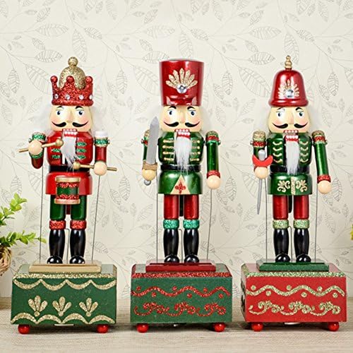 Зах, 12 инчен Божиќ украсен украс дрвена музичка кутија Божиќни украси подароци кукли од оревчести кукли, тапан
