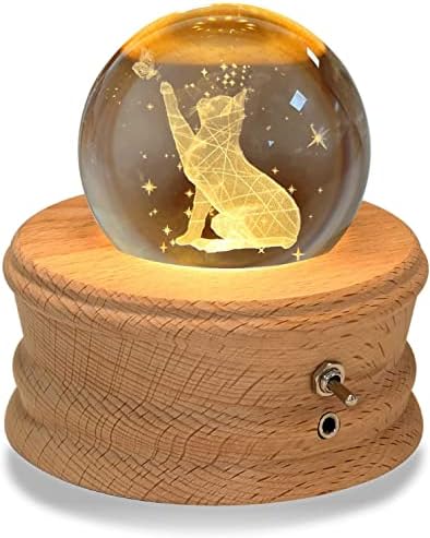 Kibuhain 3D Crystal Ball Music Box со проекција LED светло и ротирачка дрвена база, најдобар подарок за Божиќниот роденден Ден на вineубените,