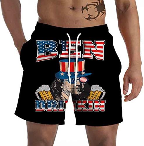 БМИСЕГМ летни кратки шорцеви за мажи за машка графичка плажа панталони Обични шорцеви 3Д четврти јули знамето кул стебла за пливање