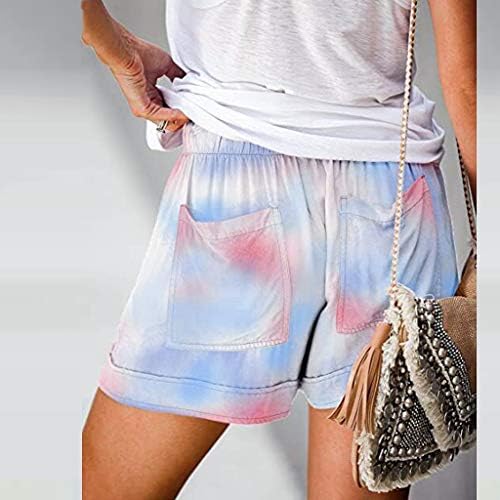 Женски обични шорцеви летни влечења еластични половини удобни чиста боја кратки панталони за плажа со џебови