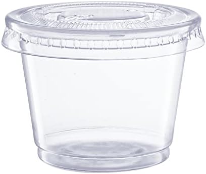 Удобен Пакет [50 Комплети] 1 мл. Пластични Чаши За Порции Со Капаци, Чаши За Суфле, Чаши За Зачини