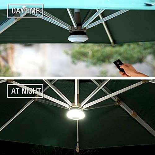 Светла за чадори за внатрешен двор 10 режими Светло за чадор на отворено со USB -звучник за батерии што може да се полнат и далечински, светло