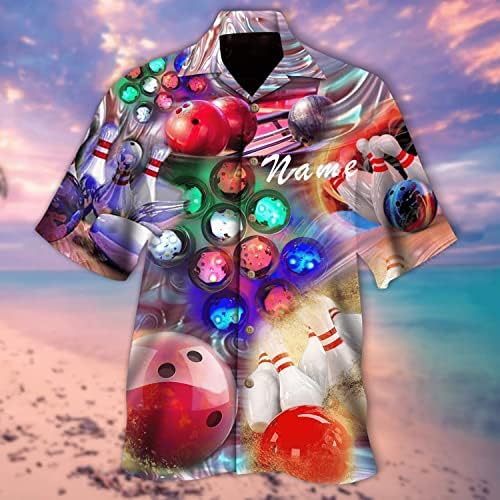 Персонализирано играч за куглање, машка хавајска кошула, куглање на куќички, надолу лето плажа Унисекс фустани кошули серија 284