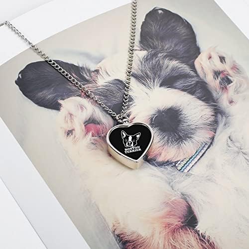 Boston Terrier Urn ѓердан срцев сребро урн, приврзок за чување накит за миленичиња пепел со комплет за полнење