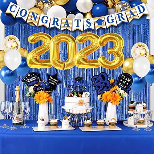 2023 Декорации за дипломирање на забави поставени 72 парчиња, вклучува честитки Класа од 2023 година Рамка за фото штанд, балони