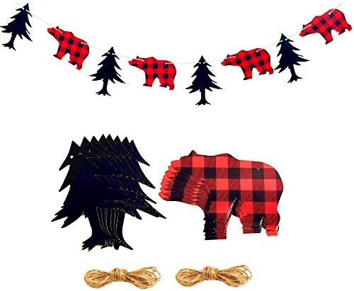 Jevenis сет од 2 LumberJack Theme Banner Garland Party Party Supply lumberjack hightich banner timber buffalo plaid бебе момче прва