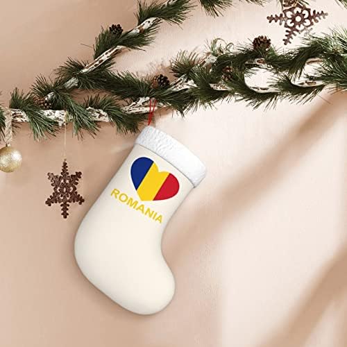 QG ZZX Love Romania Божиќно порибување Божиќни чорапи камин виси чорап 18 инчи за одмор