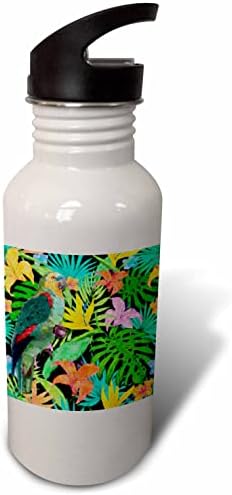 3drose Слика на прилично папагал сликарство со бујна позадина на џунглата - шишиња со вода