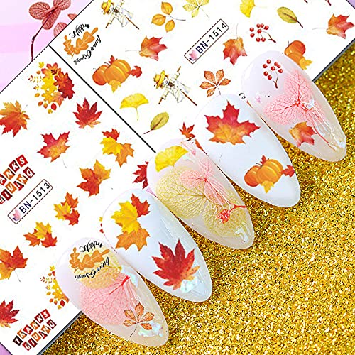 Есенски налепници за уметност на ноктите Декларации Денот на благодарноста на ноктите за уметност 12 парчиња јавор од лисја тиква мисирка Турција