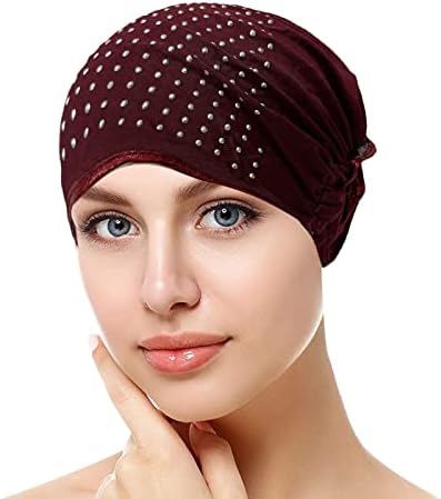 Женска Турбанска Капа Муслимански Штрасови Широка Обвивка За Глава Еластична Облека За Рак На Рак За Жени Со Еднобојна Слаба Капа