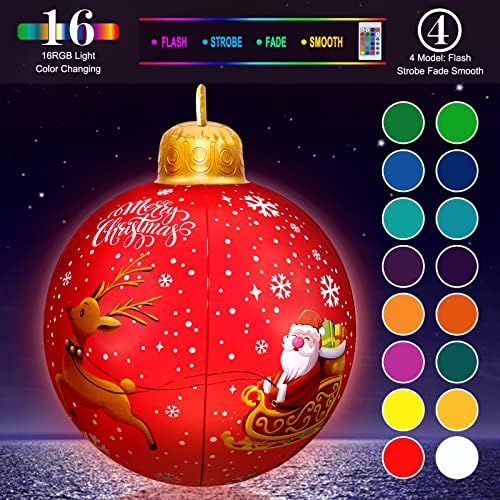 Божиќна топка за надувување за Божиќни украси - 24 ”ПВЦ Дедо Мраз со ирваси Божиќни надувувања, LED светла Црвен Божиќ украс