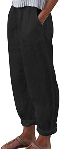 Жени удобни панталони еластични половини капри панталони летни лабави панталони глуждот исечени панталони едноставни панталони со џеб