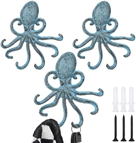 3 парчиња октопод wallидни куки 6 инчи леано железо октопод декоративен клуч кука кука монтиран декоративен држач за наутички