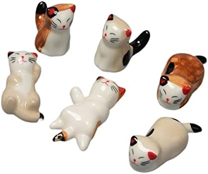 Leefasy 6x Симпатична куќичка за мачки со мачки, стојат решетки за одмор кинески стил мини фигура за декорација на домови за декорирање декор за лажица вилушка држач за