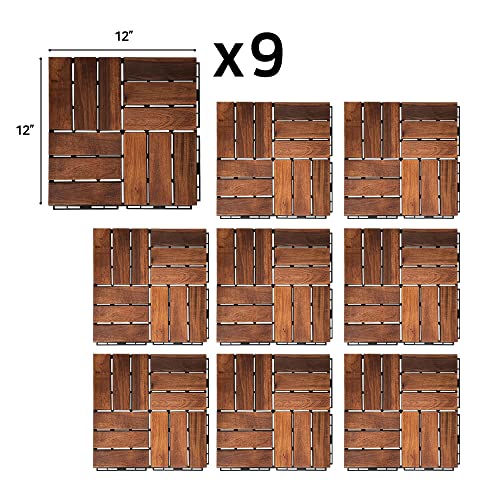 Acacia Farewood Interlocking Tiles Deck - Мрежа од ореви - 12 × 12 9 парчиња - подни плочки за внатрешен двор и палуба употреба на