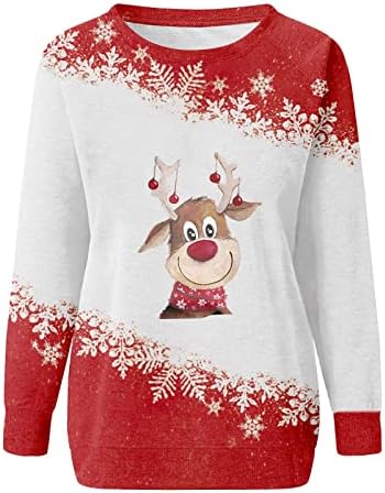 Christmasенски Божиќни џемпери Обични модни печати со долги ракави со долги ракави на врвни дуксери