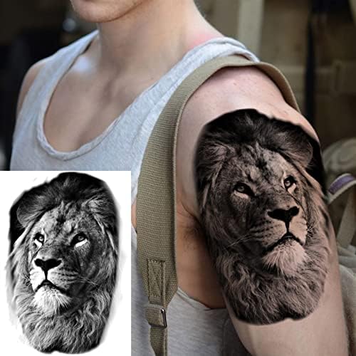 Привремени тетоважи лав Привремена тетоважа црна водоотпорна налепници за тетоважи на блиц племенски силен тигар тетоважа мажи жени со големина: