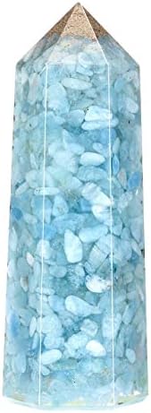 Јовиви лековити кристални стапчиња Аквамарин заздравувачки камења 6 фацетирани Реики Чакра камења Медитација терапија дома декор 3.5