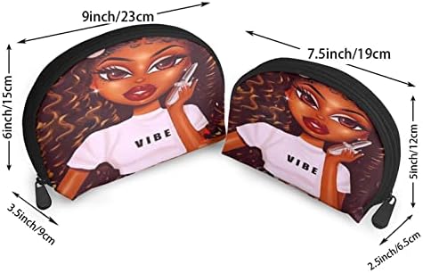 Jysdzse Црна Девојка 2 Парчиња Козметички Кеси Патување Шминка Торба Преносни Спојката Торбичка Во Собата Афроамериканска Уметност