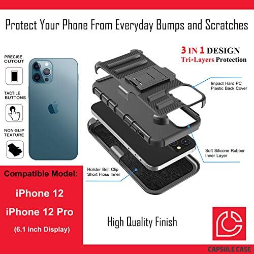 Случај охајо Компатибилен Со iPhone 12 Pro [Заштита Од Воено Одделение Отпорна На Удари Тешка Футрола За Футрола Заштитна Црна