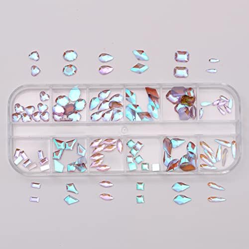 12 решетки/кутии мешани форми додатоци за нокти кристали камења рамни грбни шарми Rhinestones за DIY дизајн нокти за уметност
