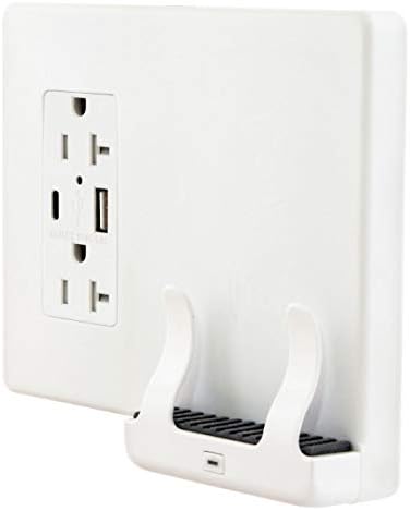 Безжичен Ѕид Монтирање Чи Полнач СО USB-А И USB-C Порти За Полнење, Два Приклучоци За Напојување-Бело