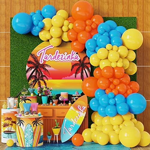 Сино жолто портокалово балони Гарланд комплет со 5/12/18 инчи балон 144 парчиња за тропска летна плажа Хавајски бебешки туш роденден,