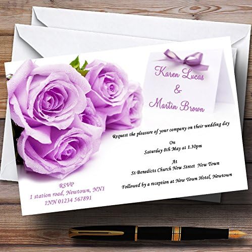 Прекрасна јоргована/виолетова роза персонализирана покана за венчавки