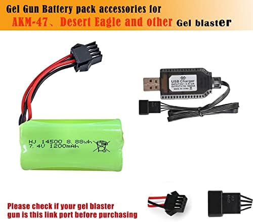 Btedzsw Гел Бластер Батерија 2 Пакет 7.4 V 1200mah Li-јонски Полнење Батерија СО SM-4P Приклучок И Полнач Кабел За Прскање Топката Пиштол
