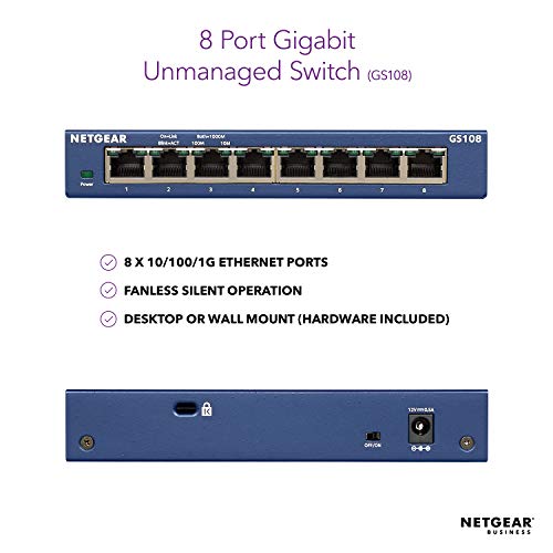 Netgear GS108 8-порта Gigabit Ethernet Network Switch, центар, интернет сплитер, работна површина и заштита на животниот век