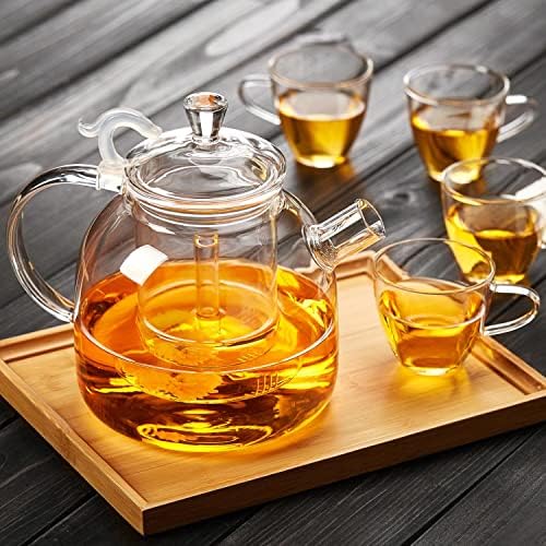 Стаклен чајник од Допудо Велидер, стаклен котел од 1850мл/ 62oz со отстранлив инфузер, боросиликатен чај од чај за шпорет, лабава