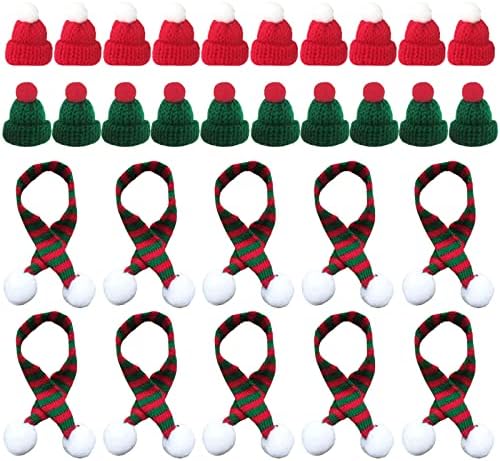 30 Еез Мини Божиќна Капа Шамија Божиќна Плетена Дедо Мраз Капи За Плетење Капачиња За Кукли Бонбони Покрива Украси За Новогодишна