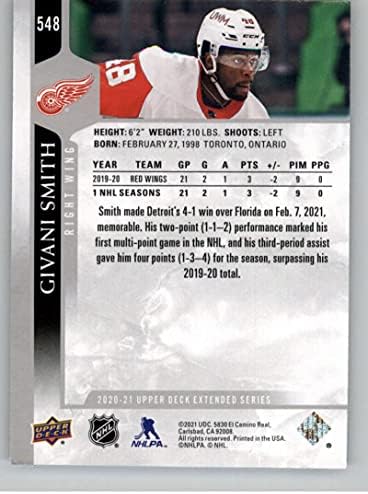 2020-21 Горна палуба Продолжена серија 548 Givani Smith Detroit Red Wings NHL Hockey Trading Card