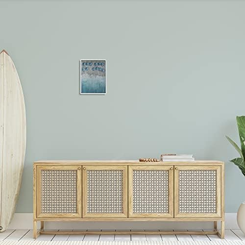 СТУПЕЛ ИНДУСТРИИ Апстрактна сина чадор Океански брег Рустикален плажа сликарство бела врамена wallидна уметност, 11 x 14